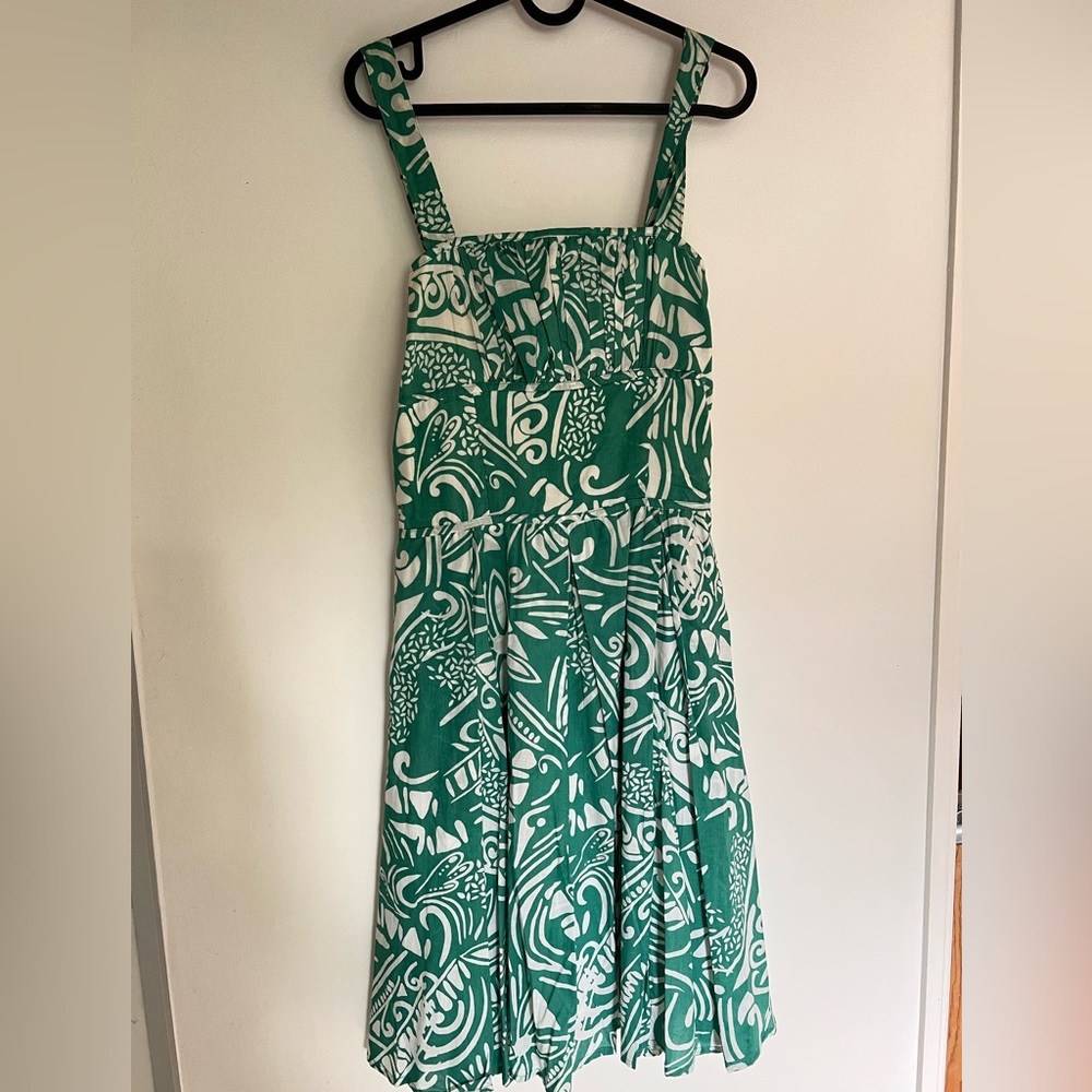 Green and White Sleeveless Wide Strap Sundress